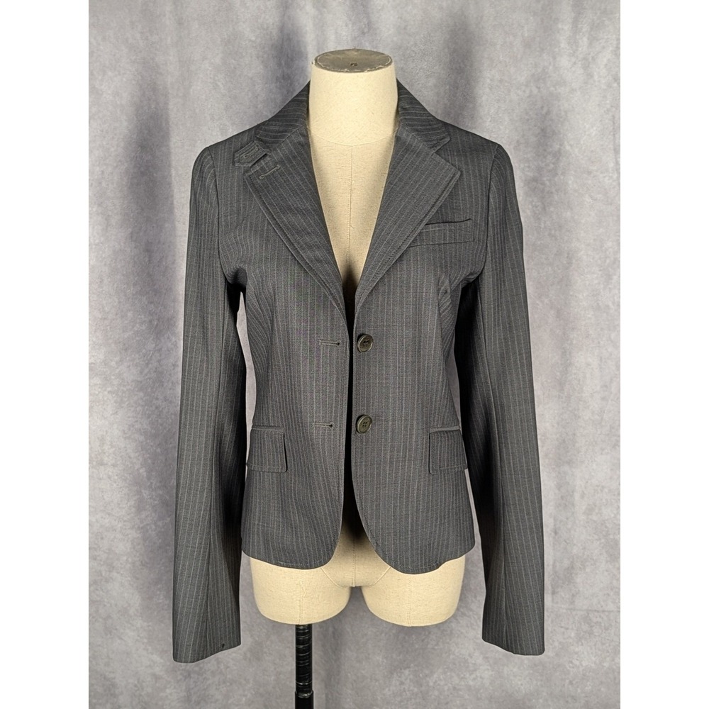 Theory Womens Gray Pinstripe Two Button Tailored Blazer Jacket Size 4